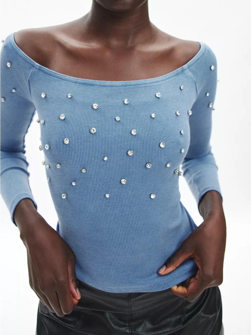silence + noise Off-the-Shoulder Embellished Sweater
